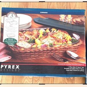 Pyrex Designs Corning 3-piece Bake 'N' Serve Set 3-quart RATTAN serving basket